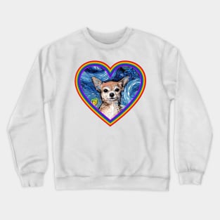 Chihuahua in a Rainbow Heart Crewneck Sweatshirt